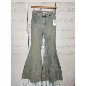Free People We The Free Just Float On Flare Jeans Teal Acid Wash Size 26 NWT